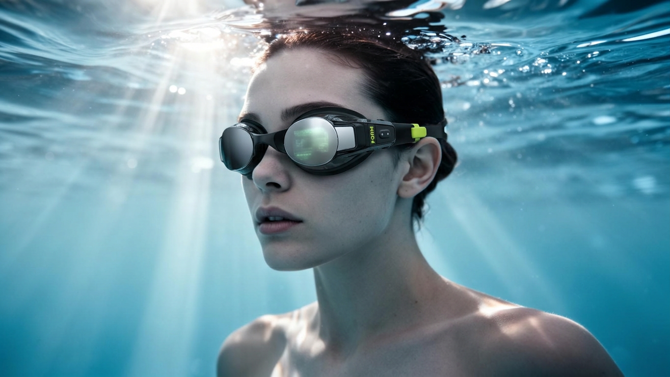 Underwater swimmer wearing SwimRules goggles